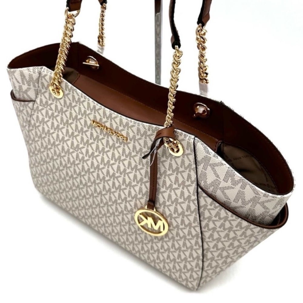 Michael Kors Large Jet Set Travel Chain Shoulder Bag & Trifold Wallet Vanilla - Picture 5 of 15
